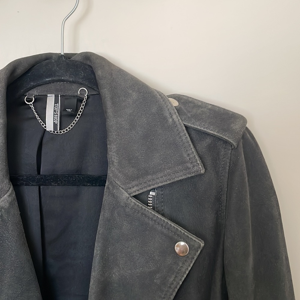 Topshop gray leather Moto Jacket size 8 - Picture 4 of 9